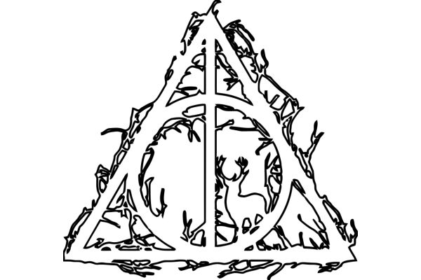 ATriangular Symbol with a Cross Inside, Surrounded by a Border of Lines and Dots