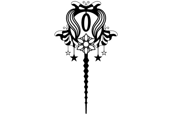 Stylized Decorative Artwork with a Flower and Number 0