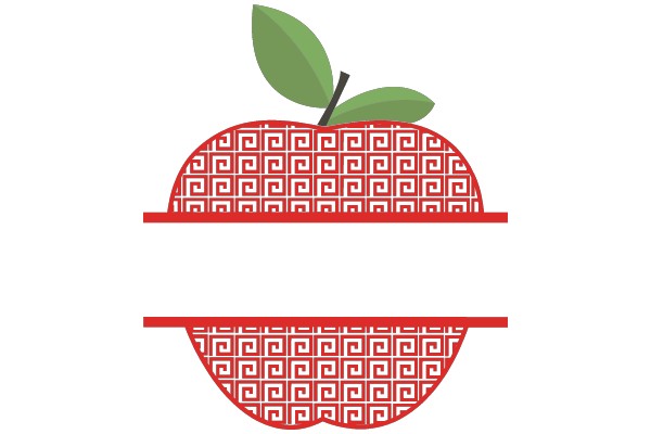 A Red Apple with a Green Leaf and a Red and White Design on a White Background