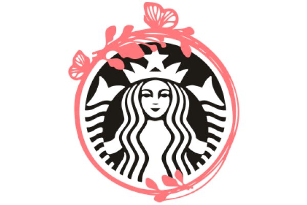 Stylized Starbucks Logo with Pink Flower Decorations