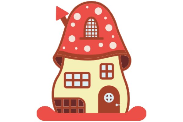 Whimsical Illustration of a Mushroom House with a Door and Windows