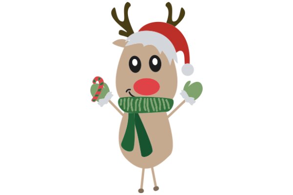 A Festive Reindeer: A Christmas-themed illustration of a cute, cartoon reindeer, complete with a Santa hat, a green scarf, and a candy cane.