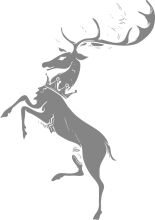 Majestic Monarch: A Black and White Silhouette of a Deer with Antlers and a Crown