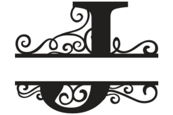 Monochrome Typography Art: A Stylish Letter 'L' with Decorative Swirls