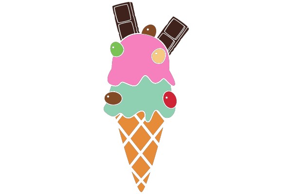 Colorful Ice Cream Cone with Chocolate and Caramel Toppings
