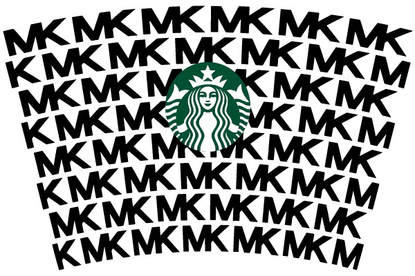 Starbucks Logo Surrounded by a Pattern of 'MK' Letters