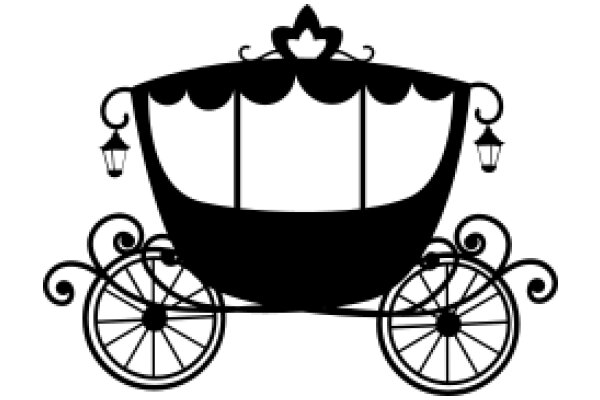 Elegant Black Carriage with Wheels and Canopy, Illustrated in