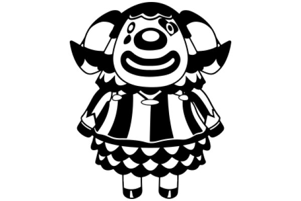 Stylized Character: A Line Drawing of a Cartoon Character with a Smile and a Dress