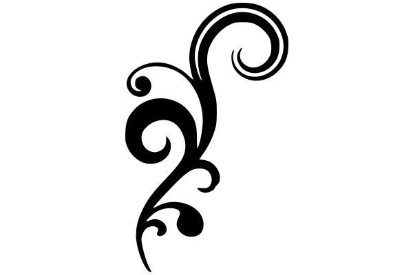 Stylized Black Swirl Design on White Background