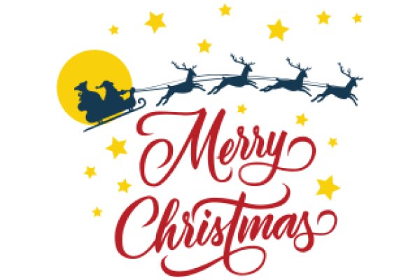 Merry Christmas: A Festive Illustration with Santa's Sleigh and Stars