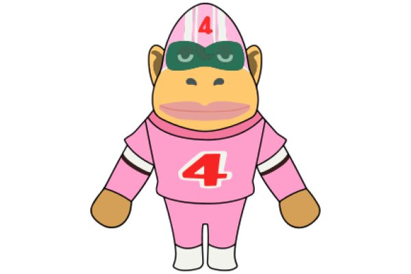 A Playful Pink and Brown Monkey Character with a Number 4 on Its Shirt