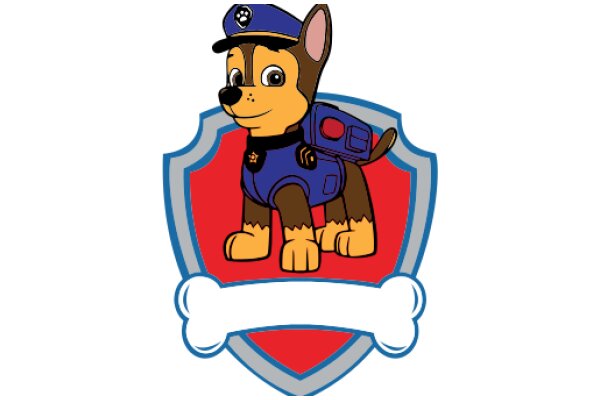 A Cute Cartoon Dog in a Police Uniform, Standing on a Red and Blue Shield