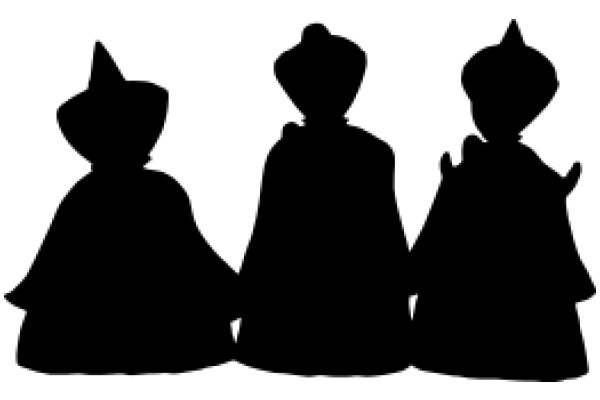 Three Silhouettes of Figures in a Line, Each with a Pointed Hat