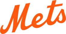 Vintage Orange Sign with the Word 'Mets' in a Stylized Font