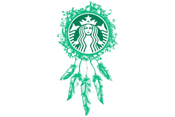 Stylized Starbucks Logo with Feather Decorations