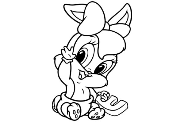 Adorable Cartoon Character: A Playful Eagle-Eyed Character with a Bow and a Letter 'U' in Hand