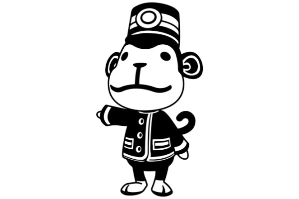A Playful Monochrome Illustration of a Monkey in a Firefighter's Uniform