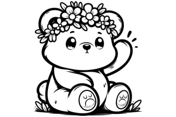 Whimsical Teddy Bear with a Flower Crown and Fluffy Feet