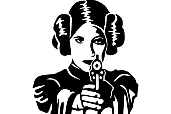 Stylized Portrait of a Woman with a Gun, Emphasizing Her Elegant Earrings and Confident Expression