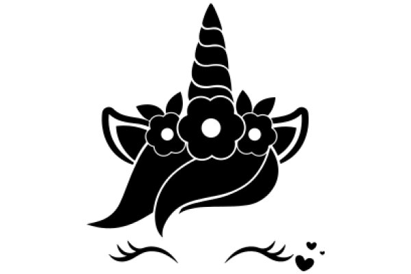 Stylized Illustration of a Unicorn-like Creature with a Flower Crown and Elegant Eyes