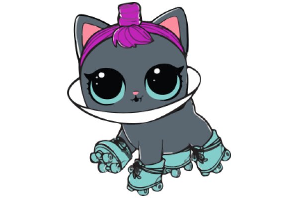 Stylish Purple Cat with a Pink Bow and Blue Eyes