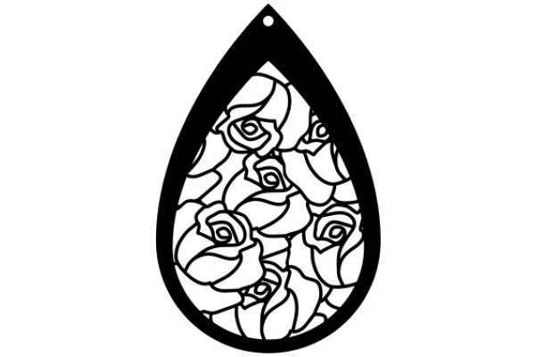 Stylized Rose Pattern within a Black Oval Frame