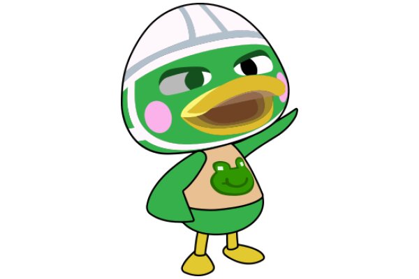 A Friendly Frog in a Helmet: A Cartoon Character with a Smile and a Pointy Finger