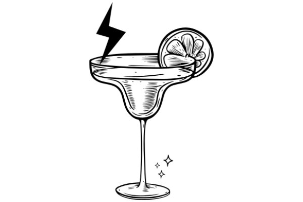 A Whimsical Scene: A Glass of Wine with a Slice of Lemon and a Lightning Bolt