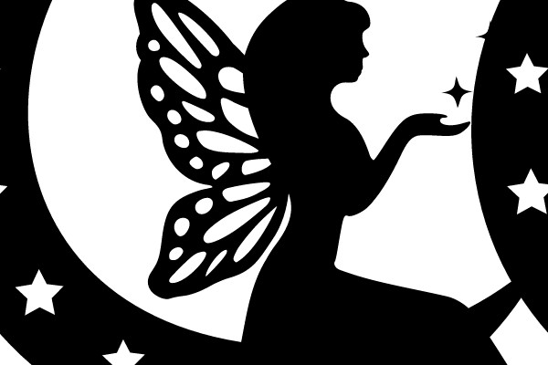 Silhouette of a Fairy with Stars and a Crescent Moon
