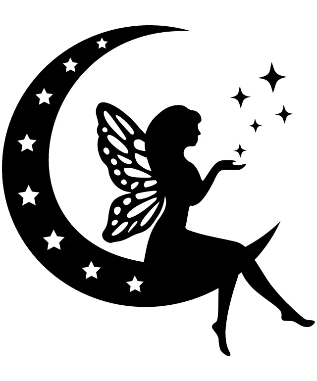 Silhouette of a Fairy with Stars and a Crescent Moon