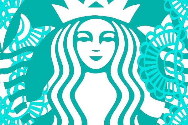 A stylized emblem with a central figure and surrounding floral patterns.