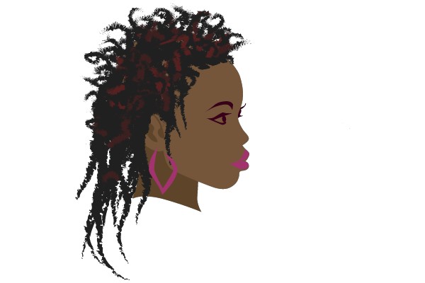 Portrait of a Woman with Curly Hair and Pink Earrings