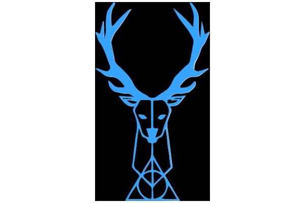 Stylized Blue Deer Head with Antlers on a Black Background