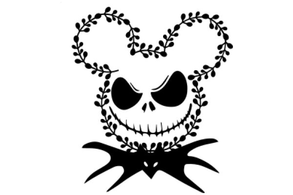 Whimsical Halloween Decoration: A Skull with a Wreath of Leaves and a Bat Silhouette