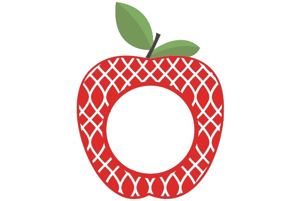 Red Apple with White Lattice Design and Green Leaf