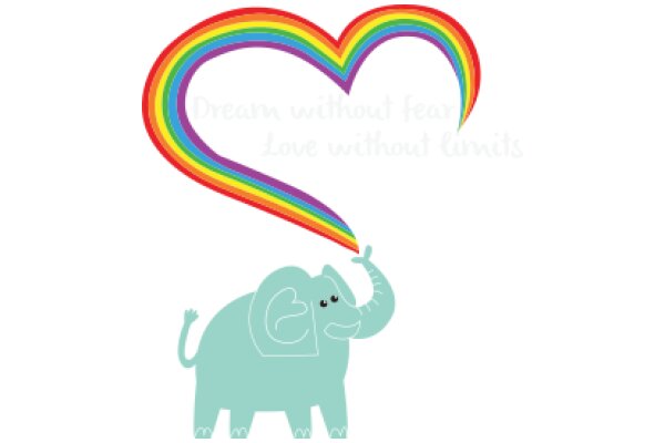 A Rainbow-Hued Elephant with a Heart-Shaped Rainbow, Encouraging Dreams and Love Without Limits.