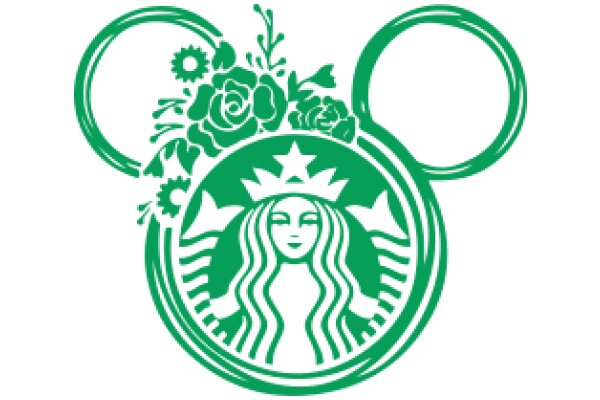 Starbucks Logo with Floral Design and a Moon