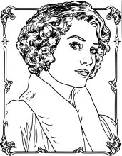 Stylized Portrait of a Woman with Curly Hair, Set in an Ornate Frame