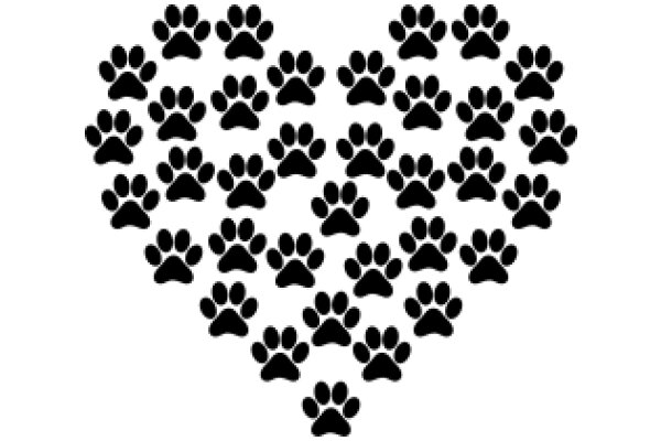 A Collection of Black Paw Prints Arranged in the Shape of a Heart