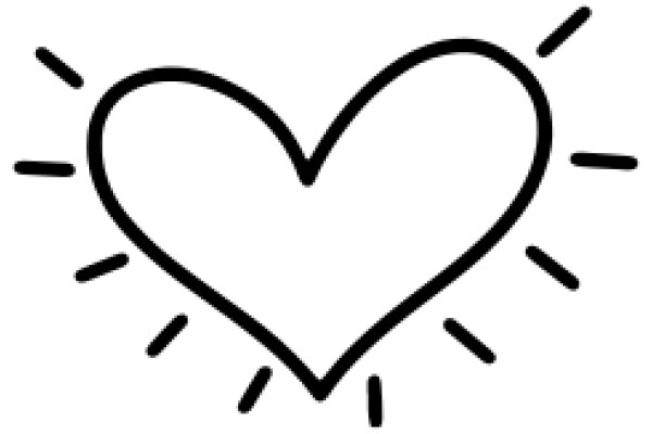 Simplistic Line Drawing of a Heart with Sun Rays