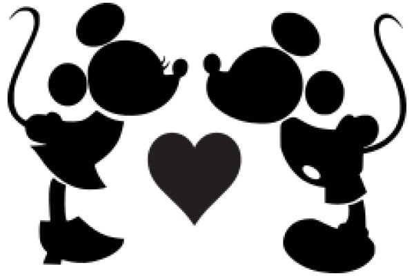 A Silhouette of Two Iconic Disney Characters, Mickey Mouse and Minnie Mouse, Embracing a Heart