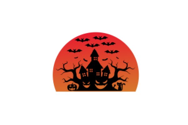 Halloween Silhouette: A Spooky Scene with Bats, Houses, and a Moonlit Sky