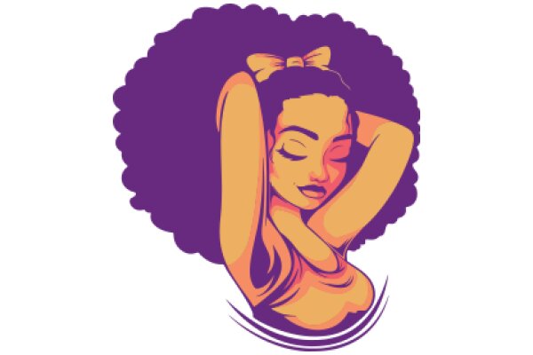 Serene Slumber: A Stylized Illustration of a Woman in a Purple Halo, Resting with a Bow in Her Hair