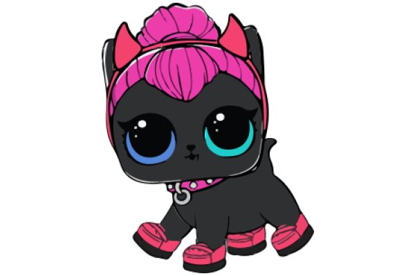 Stylish Cartoon Character with Pink Hair and Red Shoes
