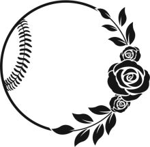 Elegant Black and White Baseball Logo with Floral Accents