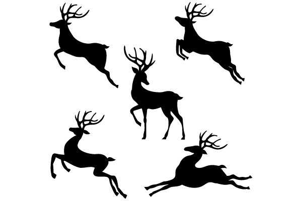 Silhouettes of Reindeer in Various Poses.