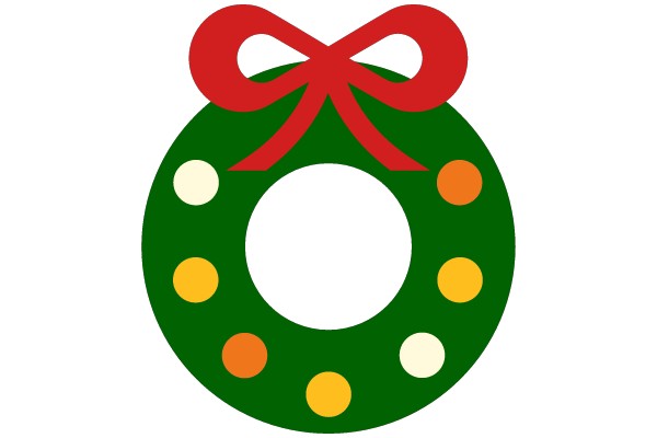 Christmas Wreath with Red Bow and Colorful Dots