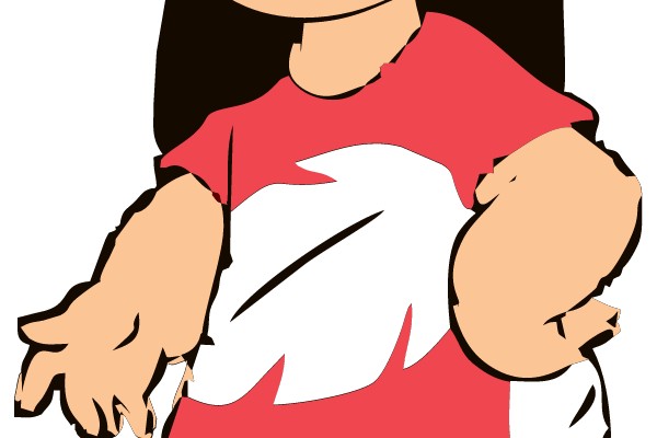 Joyful Character in Red and White Cloud Dress