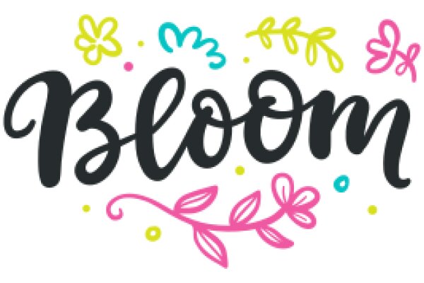 Floral Bloom: A Graphic Design of the Word 'Bloom' with a Pink Flower Border and Colorful Dots