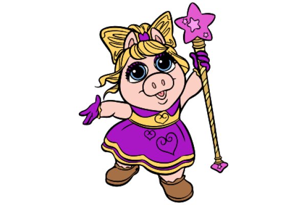 Whimsical Adventures: A Pink Pig Princess with a Purple Star Wand